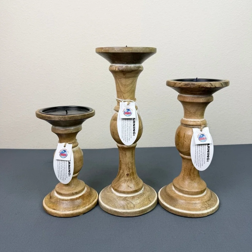 Rustic Candles Holder Set of 3 Farmhouse Wood Candle Holders Rustic Wooden
